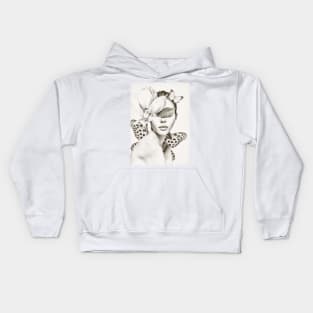 PORTRAIT /Woman with flower and butterflies Kids Hoodie